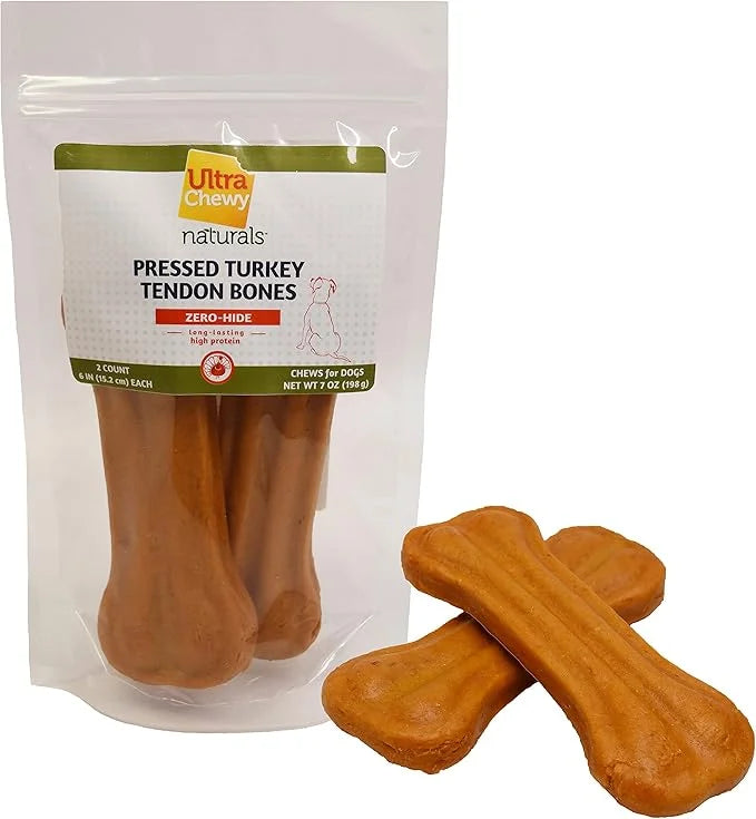 Ultra Chewy Turkey Tendon Pressed Bones for Dogs - Premium All-Natural, Hypoallergenic, Long-Lasting Dog Chew Treat, Easy ...