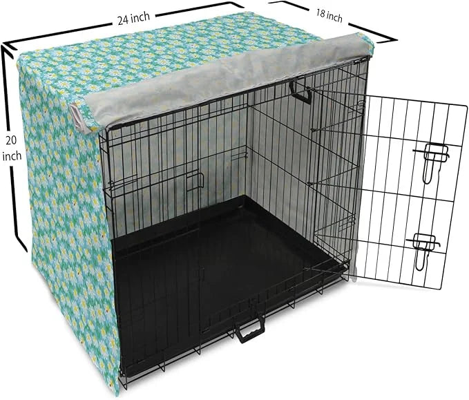Lunarable Yellow and Blue Dog Crate Cover, Meadow Art Pattern with Ladybirds and Chamomile Daisy Blossoms, Easy to Use Pet...