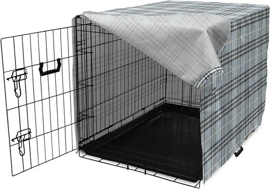 Lunarable Plaid Dog Crate Cover, Traditional Vintage Pattern with Modern Look Checkered Pastel Colored, Easy to Use Pet Ke...