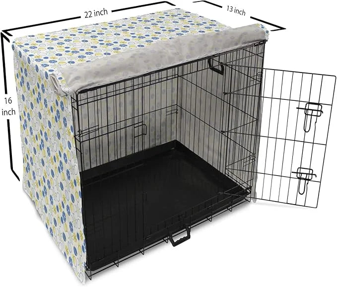 Lunarable Yellow and Blue Dog Crate Cover, Random Doodle Circles Abstract Floral Pattern, Easy to Use Pet Kennel Cover for...