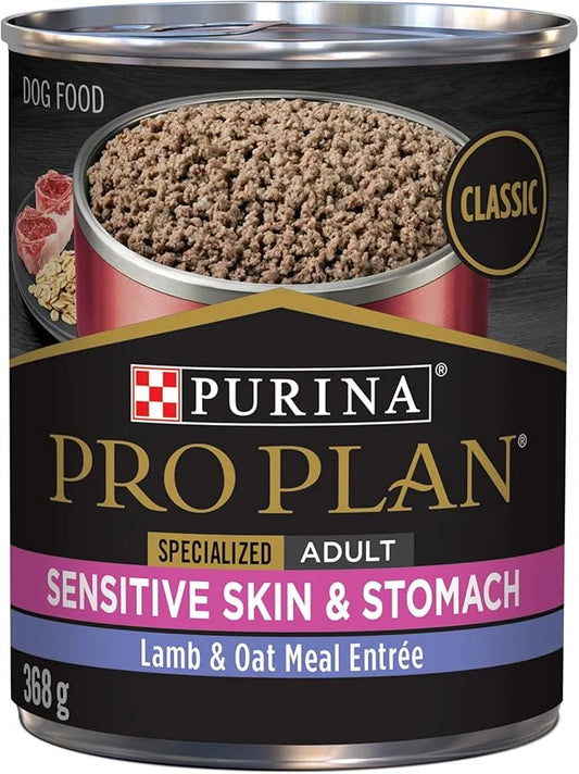 Purina Pro Plan Sensitive Skin and Stomach Dog Food Wet Classic Pate Lamb and Oat Meal Entrée - (Pack of 12) 13 oz. Cans -...