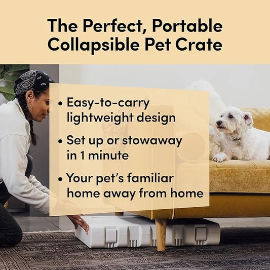 KindTail PAWD Collapsible Puppy and Dog Crate + Washable Bed - Stylish Pet Kennel with Comfortable Pad - Safe Indoor Set -...