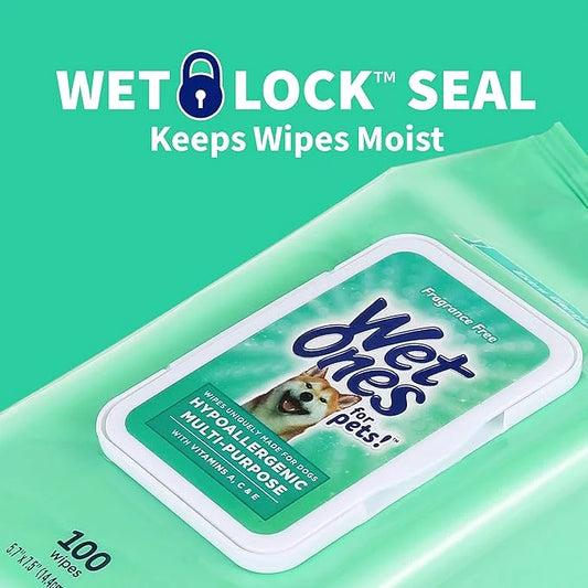 Wet Ones for Pets Hypoallergenic Multi-Purpose Dog Wipes with Vitamins A, C & E, 100 ct - 12 Pack | Fragrance-Free Hypoall...