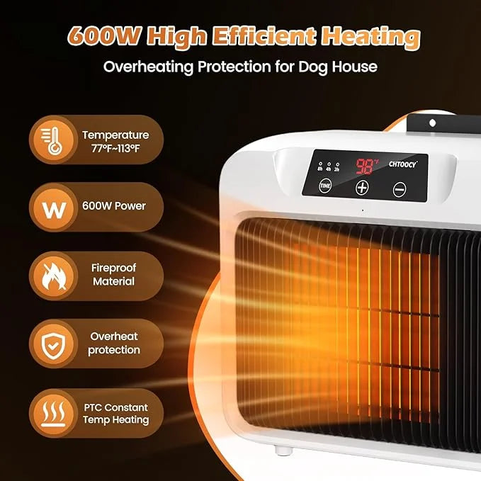 Upgrade 600W Large Dog House Heater w Thermostat, Adjustable Temp & Timer Heating Pet Heater for Outside Winter Insulated ...