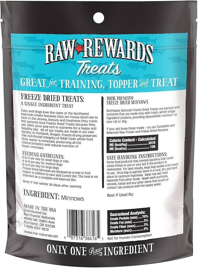 Northwest Naturals Raw Rewards Freeze-Dried Minnow Treats for Dogs and Cats - Bite-Sized Pieces - Healthy, 1 Ingredient, H...