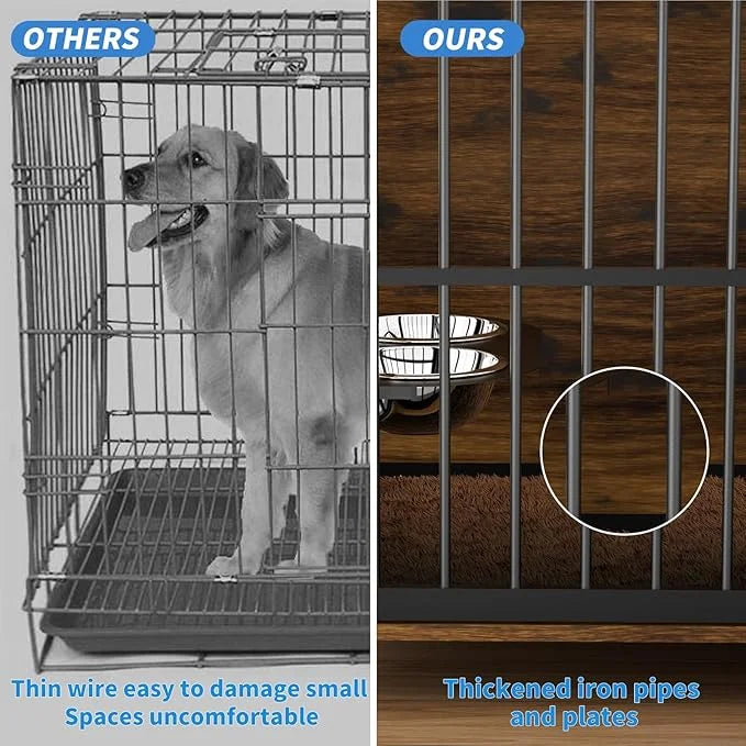 LOVMOR Dog Cage Furniture with Rotating Feeder Bowls, Dog Kennel Indoor with Cushion, Dog Crates for Small and Medium Dogs...