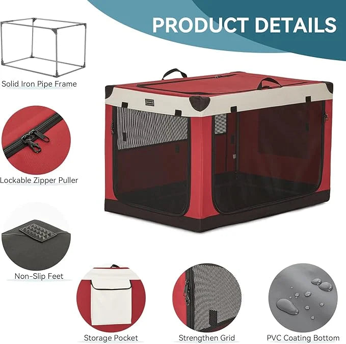 PETSFIT Soft Dog Crate, with Patented Adjustable Fabric Cover, Chewproof & Lockable Mesh Doors, Waterproof Base Portable K...