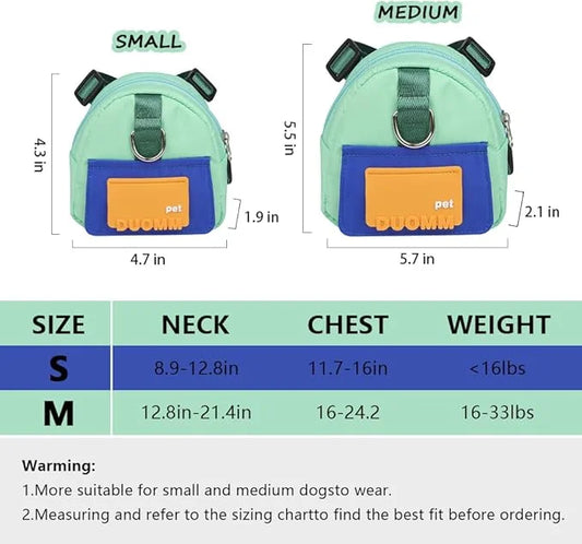 Dog Backpack Harness with Leash,Cute Pet Puppy Backpacks Bulid-in Dog Poop Bag Dispenser,Adjustable Pets Self Carrier Bag ...