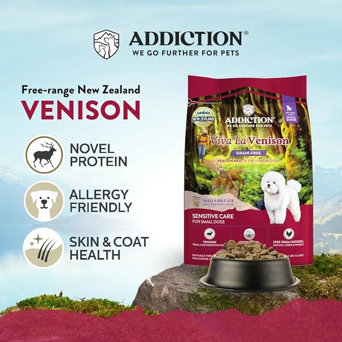 Addiction Viva La Venison All Life Stages Small Breed Grain-Free Premium Venison Dry Dog Food Crafted in New Zealand - 3.3...