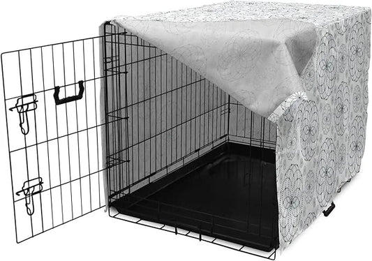 Ambesonne Sacred Geometry Dog Crate Cover, Circular Formations with Dots Flower Like Elements Design Print, Easy to Use Pe...