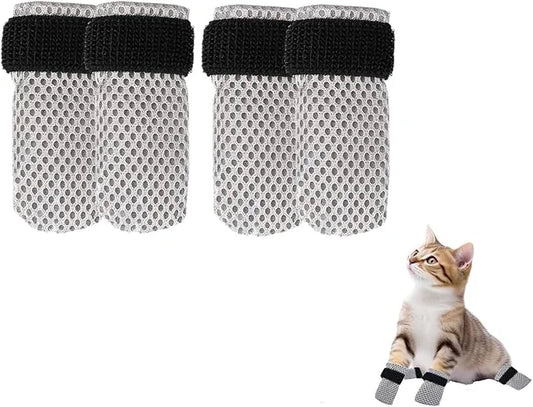 4 Pack Breathable Cat Shoes to Prevent Scratcning, Adjustable Only Cats Booties Mittens Socks (Grey, S) - Product Image