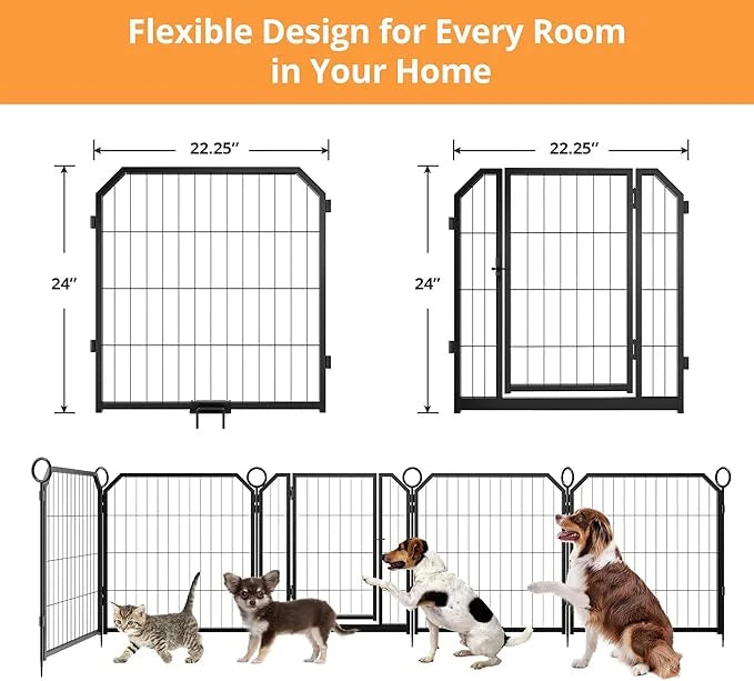 Dog Playpen Portable Extra Large 16 Panels 24" Height Adjustable with Gate, Perfect for Puppies and Small Dogs, Easy to St...