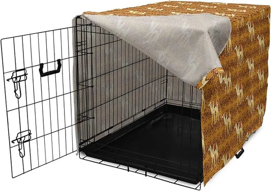 Lunarable Camel Dog Crate Cover, Traditional Pattern with Strokes Desert Animal Repetition in Folk Accessories, Easy to Us...