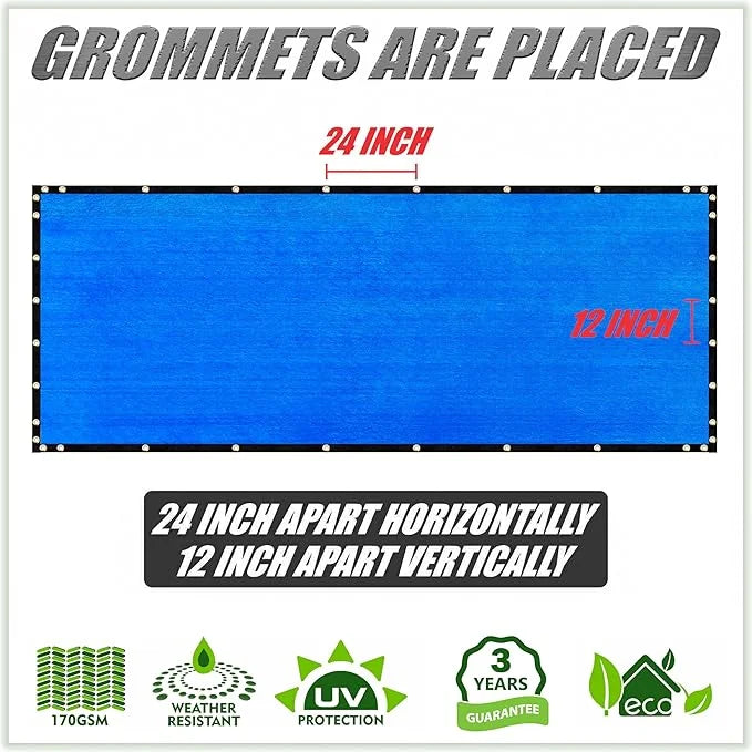 ColourTree 8' x 16' Blue Custom Size Shade Cloth with Grommets - 90% Sunblock, Durable Mesh Fabric Tarp for Dog Kennel Cov...