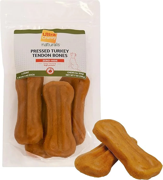 Ultra Chewy Turkey Tendon Pressed Bones for Dogs - Premium All-Natural, Hypoallergenic, Long-Lasting Dog Chew Treat, Easy ...