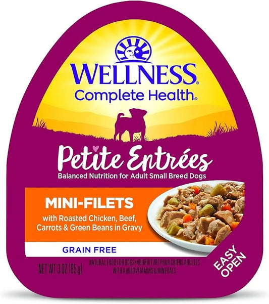 Wellness Petite Entrées Mini-Filets with Roasted Chicken, Beef, Carrots & Green Beans in Gravy, 3-Ounce Cup (Pack of 12) -...