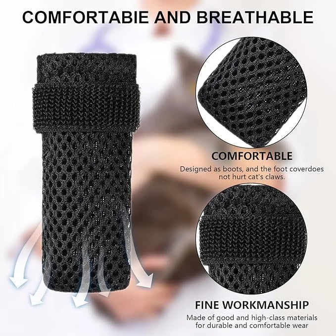 4 Pack Breathable Cat Shoes to Prevent Scratcning, Adjustable Only Cats Booties Mittens Socks (Grey, M) - Product Image