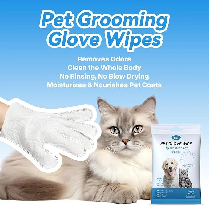 Pet Glove Wipes for Dogs Cats, Cleaning & Deodorizing Grooming Gloves, Dog Wipes for Body Daily Care, Cat Grooming Wipes C...