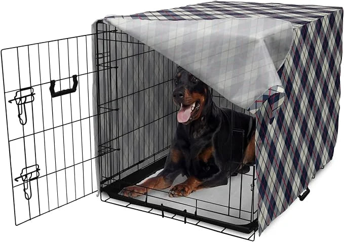 Lunarable Plaid Dog Crate Cover, Celtic Fashion Diagonal Retro Style Classical Irish Culture Inspiration, Easy to Use Pet ...