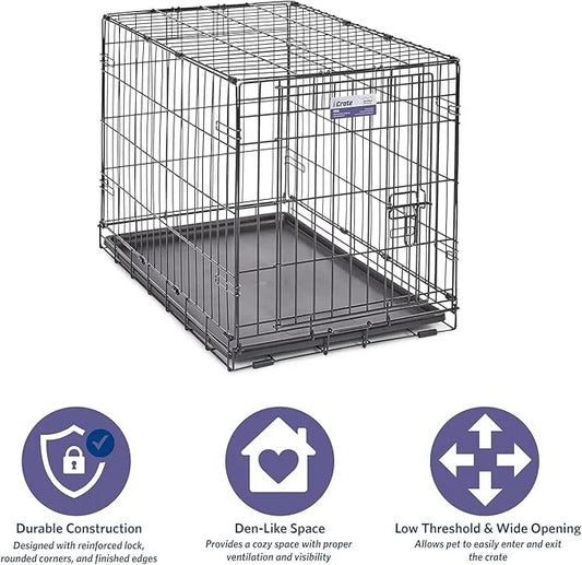MidWest Homes for Pets Newly Enhanced Single & Double Door iCrate Dog Crate, Includes Leak-Proof Pan, Floor Protecting Fee...