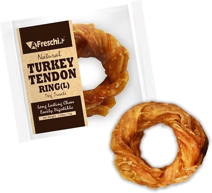 Afreschi Natural Turkey Tendon Ring (L) 1 Unit per Pack, Dog Treats for Signature Series, All Natural Human Grade Puppy Ch...