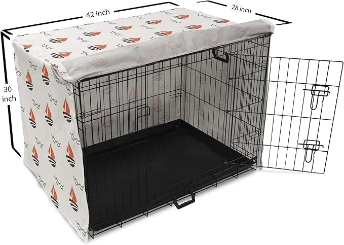 Lunarable Sail Boat Dog Crate Cover, Abstract Boat Waves Cartoon Drawing Style Geometric Pattern, Easy to Use Pet Kennel C...