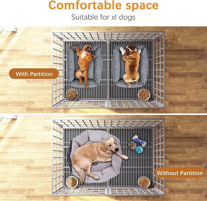 aboxoo 42/48 inch Heavy Duty Metal Dog Crate for 2 Dogs/Large Dog,All Metal Open Top,Dog Kennel Indoor with Wheels,Floor G...