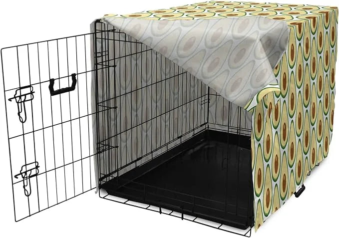 Lunarable Fruit Dog Crate Cover, Halved Avocado Slice Motifs Vegetable Food Natural Art, Easy to Use Pet Kennel Cover for ...