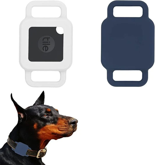 Silicone Tile Dog Collar Holder for Tile Pro 2020 & 2018, 2 Pack Tile Case Protective Cover for Pet Dog Cat (Navy/White) -...