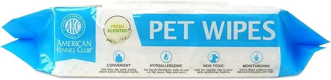American Kennel Club AKC Dog Wipes for Cleansing & Deodorizing Great for Face, Ears, Paws, Body, & Butt - Fresh Scented - ...