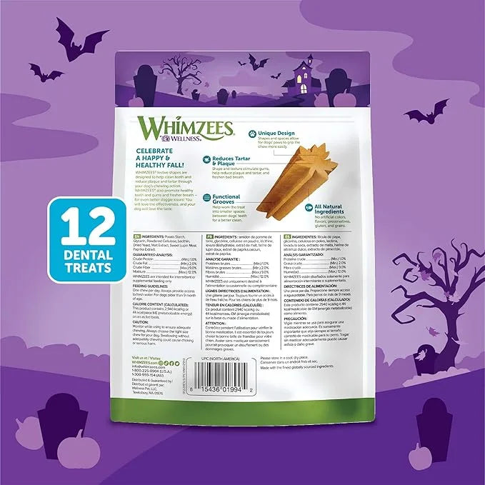 Whimzees by Wellness Halloween Natural Dental Chews for Dogs, Long Lasting Treats, Grain-Free, Freshens Breath, Small Bree...