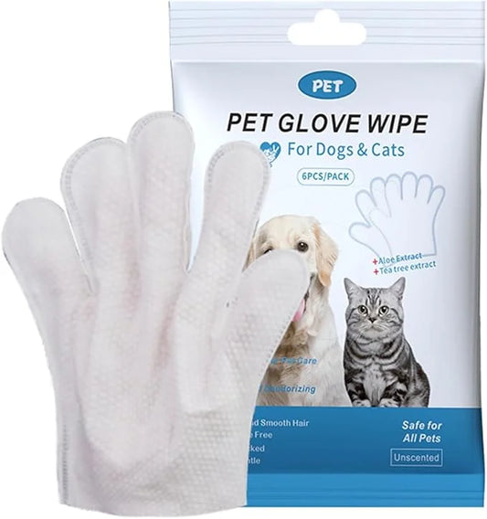 Pet Cleaning & Deodorizing Glove Wipes-Extra Thick-6pcs/PACK, Bathing Spa for Dogs & Cats, Hypoallergenic, Nourish & Smoot...