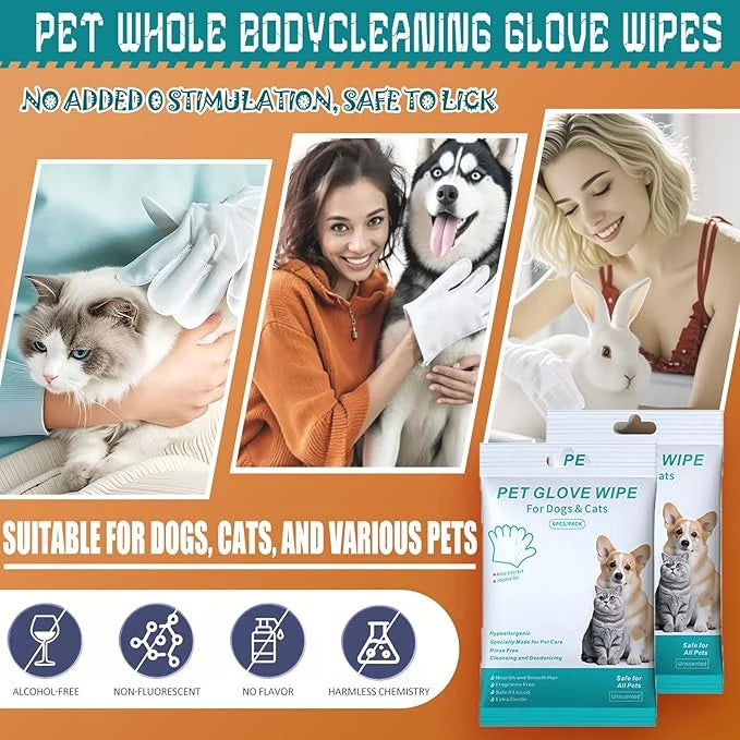 Pet Cleaning Glove Wipes 12 Count – No-Rinse for Dogs and Cats, Cleans, Grooms and Deodorizes Perfect for Daily Care Trave...