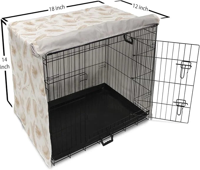 Lunarable Cream Dog Crate Cover, Fluffy Soft Flying Bird Feathers Hand Drawn Style Tender Nature Plumage Pattern, Easy to ...