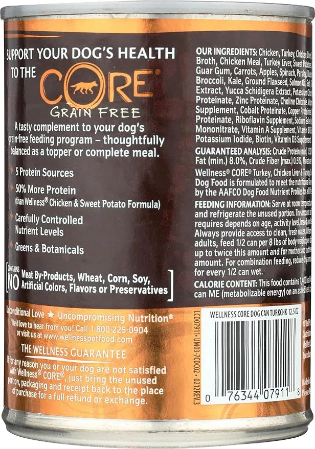 Wellness Core Grain Free Dog Food: Turkey, Chicken Liver, & Turkey Liver Formula, 12.5 oz - Product Image