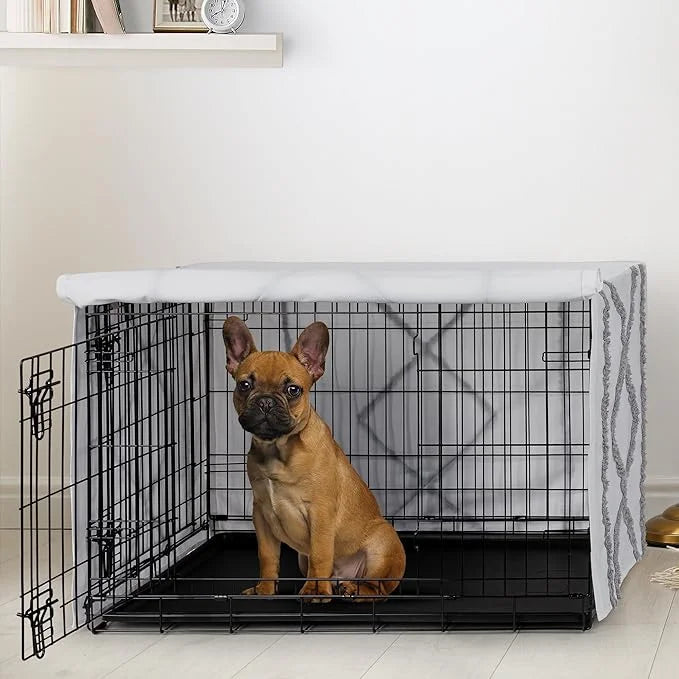 Sweet Jojo Designs 30in. Small/Medium Dog Crate Cover (Grey Boho Modern Tuft) Pet Cage, Kennel Covers (Bohemian, Farmhouse...