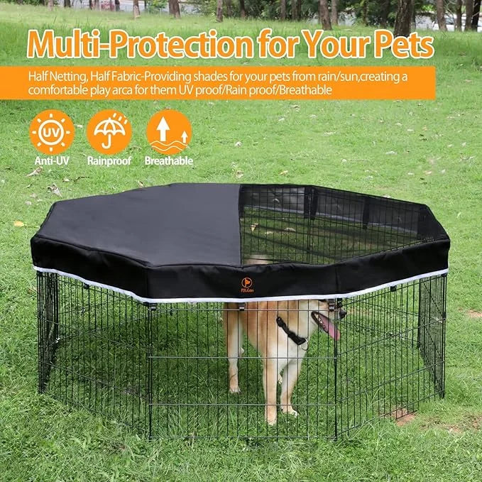 PJYuCien Dog Playpen Bottom Pad + Top Cover,Fits 24 Inch 8 Panels Regular Octagon Metal Exercise Pet Pen,Black (Note:Playp...