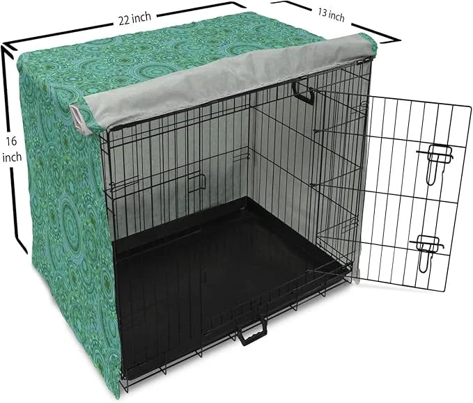 Lunarable Emerald Dog Crate Cover, Mandala Pattern with Soft Color Pattern Complex Motif Eastern Geometric Style, Easy to ...