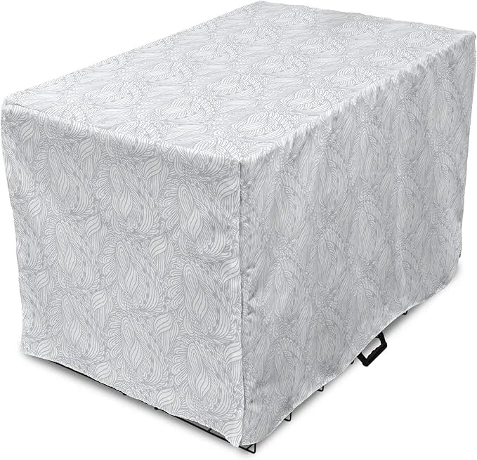 Ambesonne Grey and White Dog Crate Cover, Doodle Style Botanical Leaves Pattern Shabby Ornamental, Easy to Use Pet Kennel ...