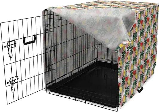 Ambesonne Summer Dog Crate Cover, Cockatoo Parrot in Exotic Forest Watermelon Slices Monstera Lemons Pattern, Easy to Use ...