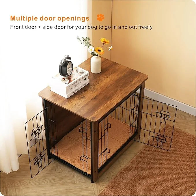 DWANTON Dog Crate Furniture with Cushion, Wooden Kennel Table with Double Doors, Indoor Dog House, Small/Medium/Large Size...