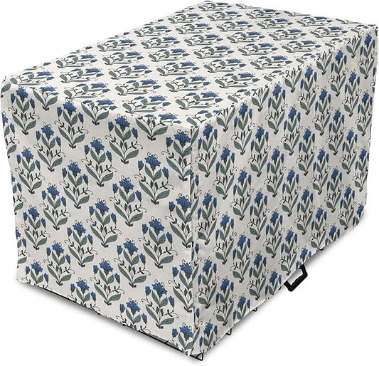Ambesonne Floral Dog Crate Cover, Rhythmic Leaves Flowers Blossoms Nostalgic Style, Easy to Use Pet Kennel Cover for Small...