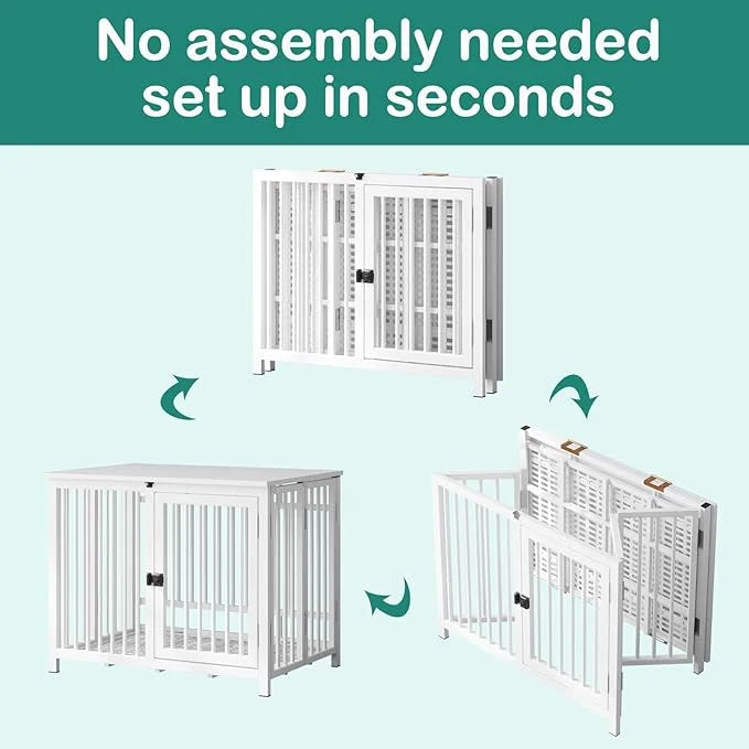 Heavy Duty Dog Crate Furniture, Fully Assembled exc. Locks, All Metal Frame & Wooden Tabletop, Modern Kennel for Small Dog...