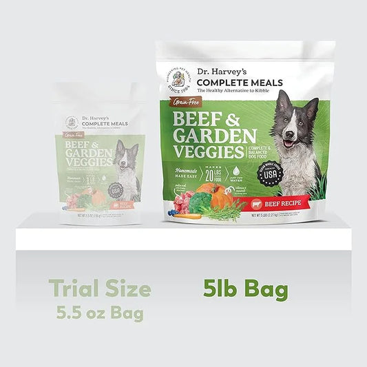 Dr. Harvey's Beef & Garden Veggies Dog Food, Human Grade Grain-Free Dehydrated Food for Dogs with Freeze-Dried Beef (5 Pou...