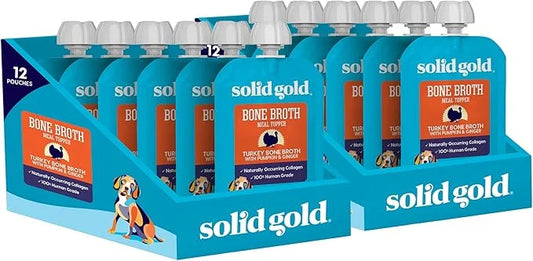 Solid Gold Turkey Bone Broth for Dogs - Grain Free Dog Food Topper Rich in Collagen and Superfoods - Nutrient Dense Dog Gr...