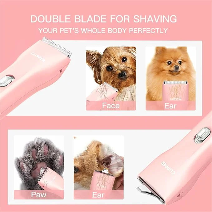 2 in 1 Prowerful Home Professional Dog Grooming Kit Clipper Low Noise USB Rechargeable Gifts for Dog Cat Pink,MTS006 - Pro...