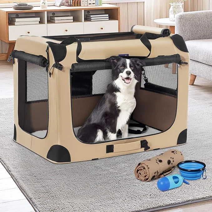 Petprsco Portable Dog Crate - 32"x23"x23" Collapsible Dog Travel Crate for Medium/Large Dogs with Soft Blanket, Foldable B...