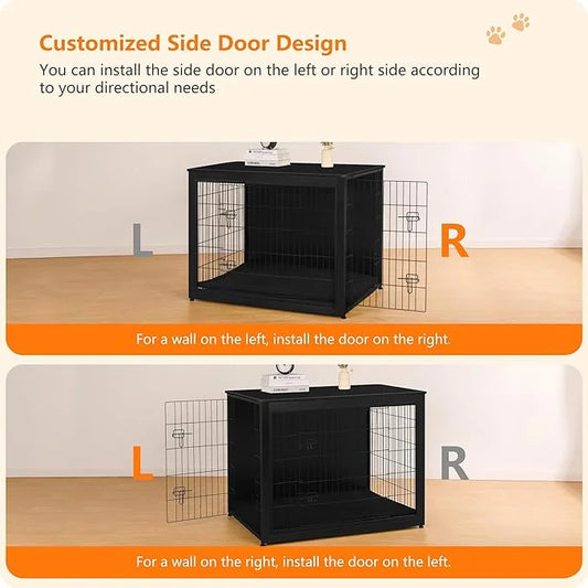 DWANTON Dog Crate Furniture with Cushion, Wooden Kennel Table with Double Doors, Indoor Dog House, Extra Large Size, 43.3"...