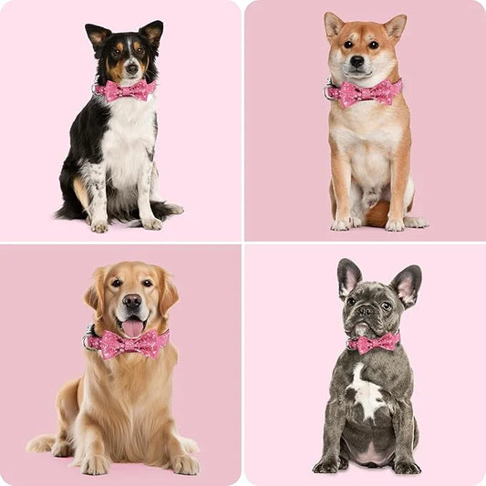 Dog Collar with Bow for Small Medium Large Dogs, Cute Bling Dog Bow Tie Collar with Metal Buckle, Soft & Durable for Mediu...