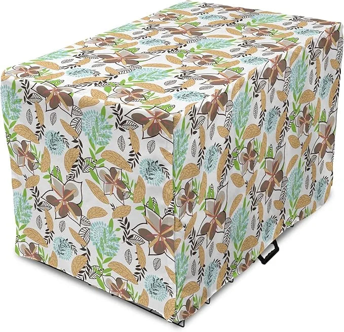 Lunarable Paint Dog Crate Cover, Leaf Petals Flourish Summer Florets Dahlia Romantic Girls, Easy to Use Pet Kennel Cover f...